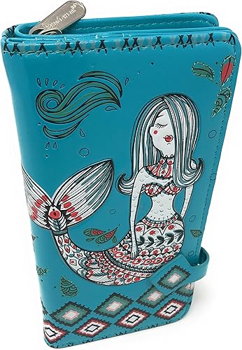 Shag Wear Cartera grande de cuero vegano de jardín de sirena para mujer, 7 pulgadas, color verde azulado, verde azulado, Cartera con cremallera