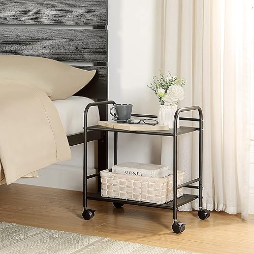 Miniatura 2 de SunnyPoint Carrito utilitario de metal de 2 niveles, estante de almacenamiento móvil con ruedas giratorias, organizador de espacio pequeño para el