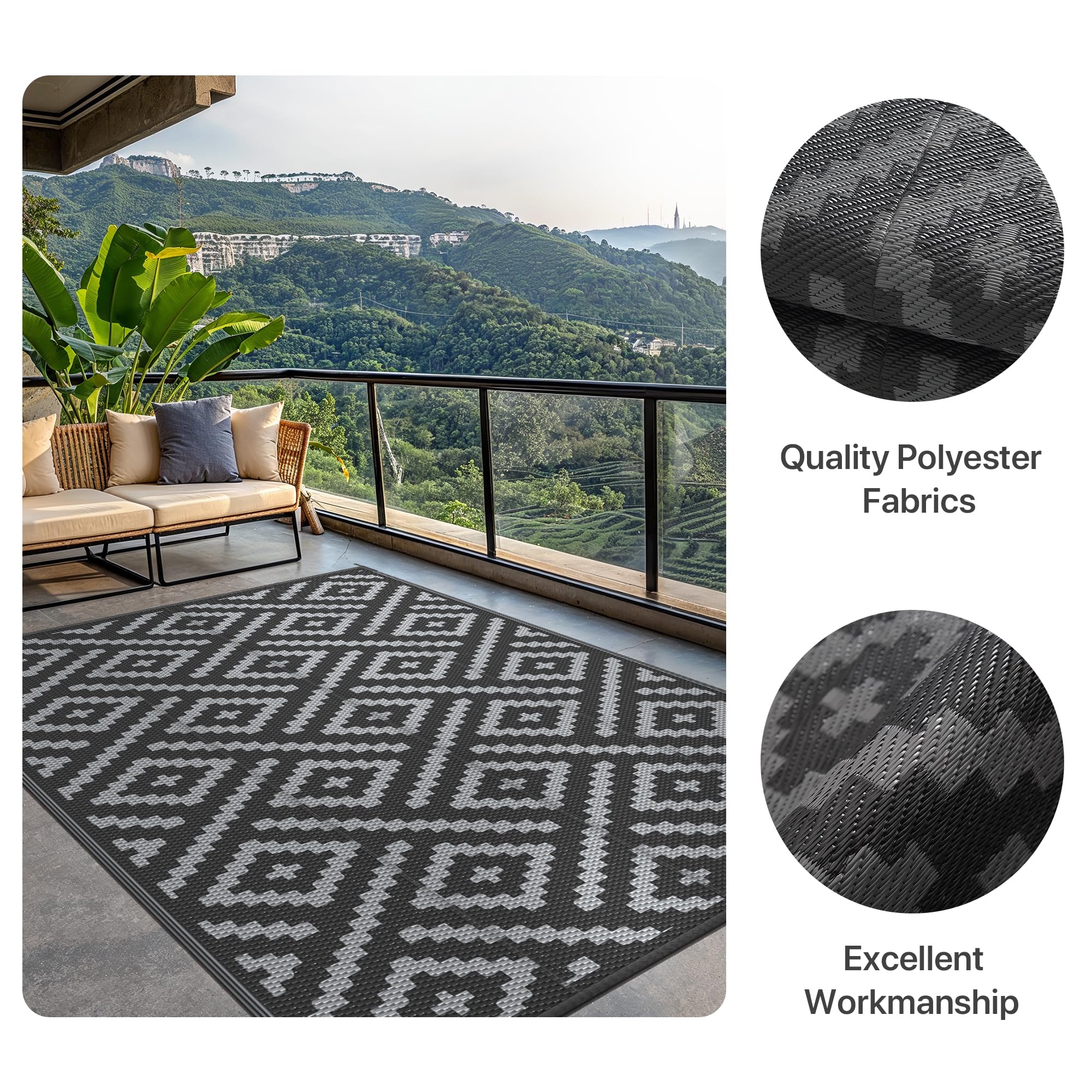 GENIMO Outdoor Rug Garden Rugs Waterproof Reversible Recycled Outdoor Carpet Washable UV Resistant Modern Area Rugs for Patios Picnic - Image 3