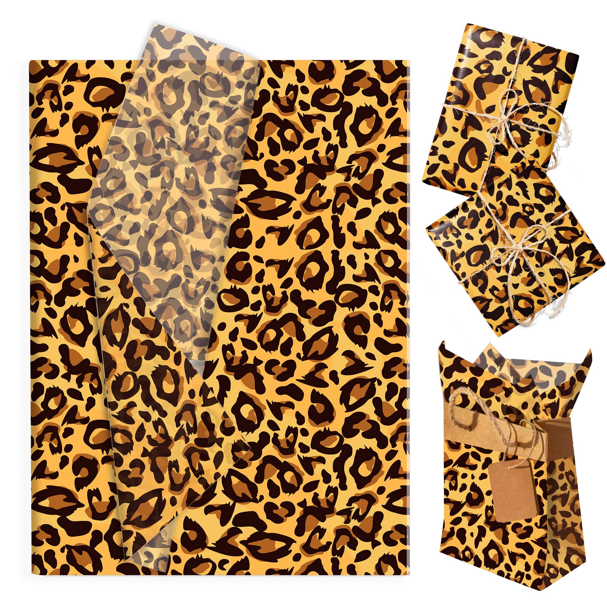 MerwDeeyt 100 Sheets Leopard Tissue Paper for Gift 50x35cm 17gsm