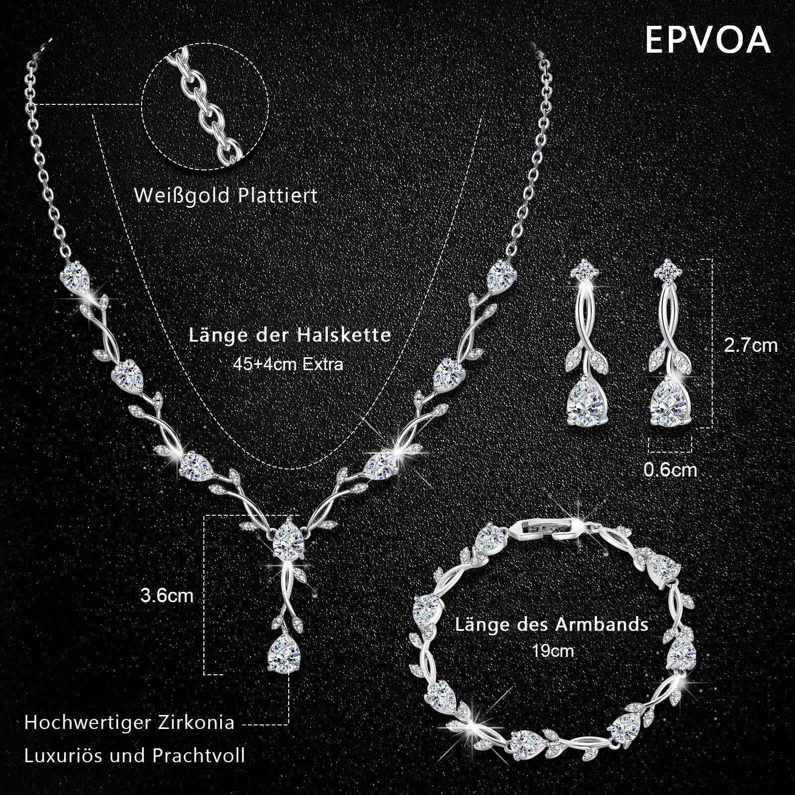 Hochzeit Schmuckset Sterling Silber 925 für Damen, Halskette Armband Ohrringe Set mit Zirkonia, Liebes Geschenk Brautschmuck Hochzeit für Braut Brautjungfer