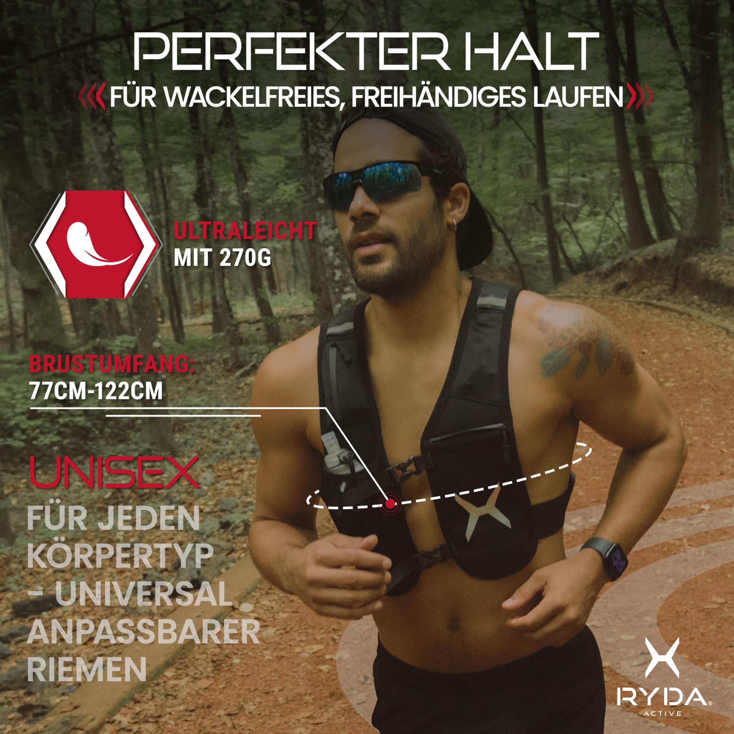 Laufweste Damen & Herren | wasserdichte Handytasche | Ultraleicht 270g | 500ml Trinkflasche & Pfeife | reflektierend & universell verstellbar | ideal für Joggen, Trail & Marathon