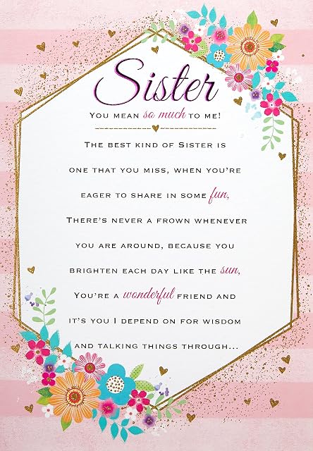 Heartfelt Wishes Sentimental Birthday Card Sister - 9 x 6 inches - Regal Publishing, C80681
