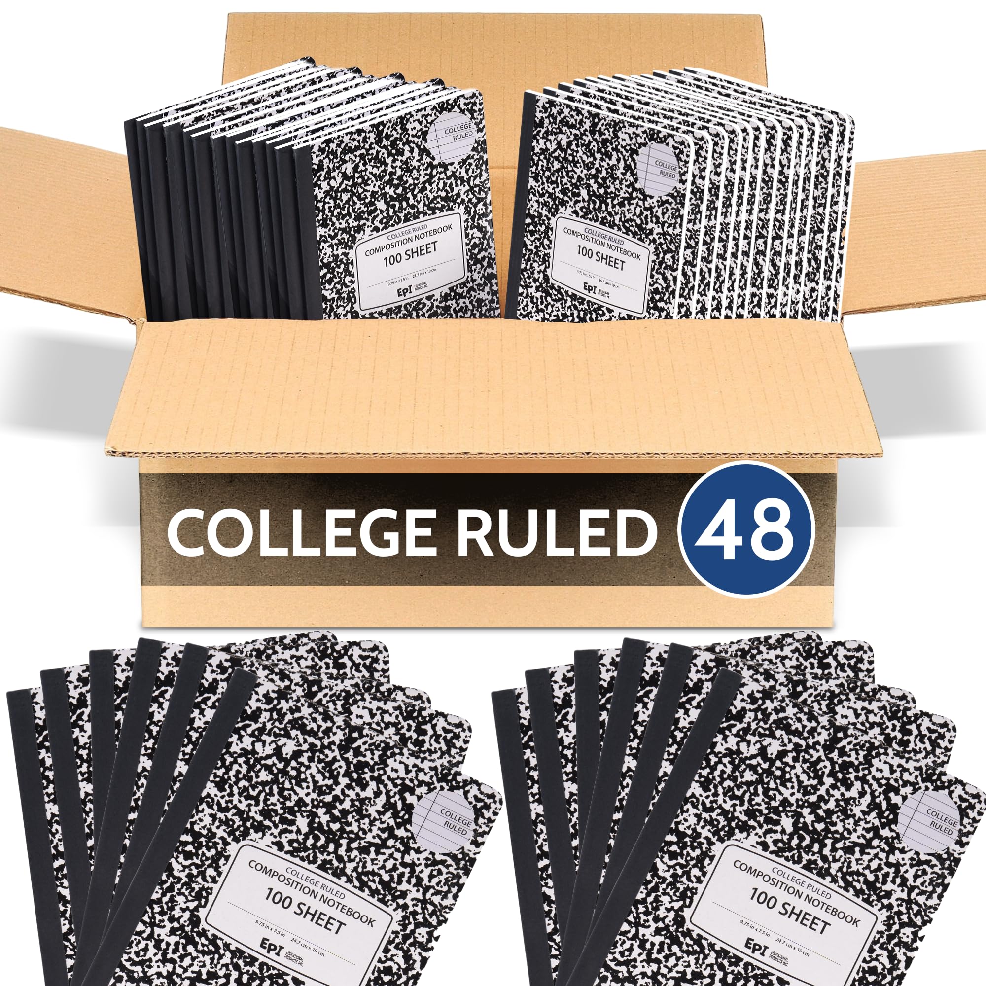 EPI Marble Hardcover College Ruled Composition Notebook | 200 Pages (100 Sheets), 9.75 x 7.5 in, Sturdy Sewn Binding | School, Office, Journaling,