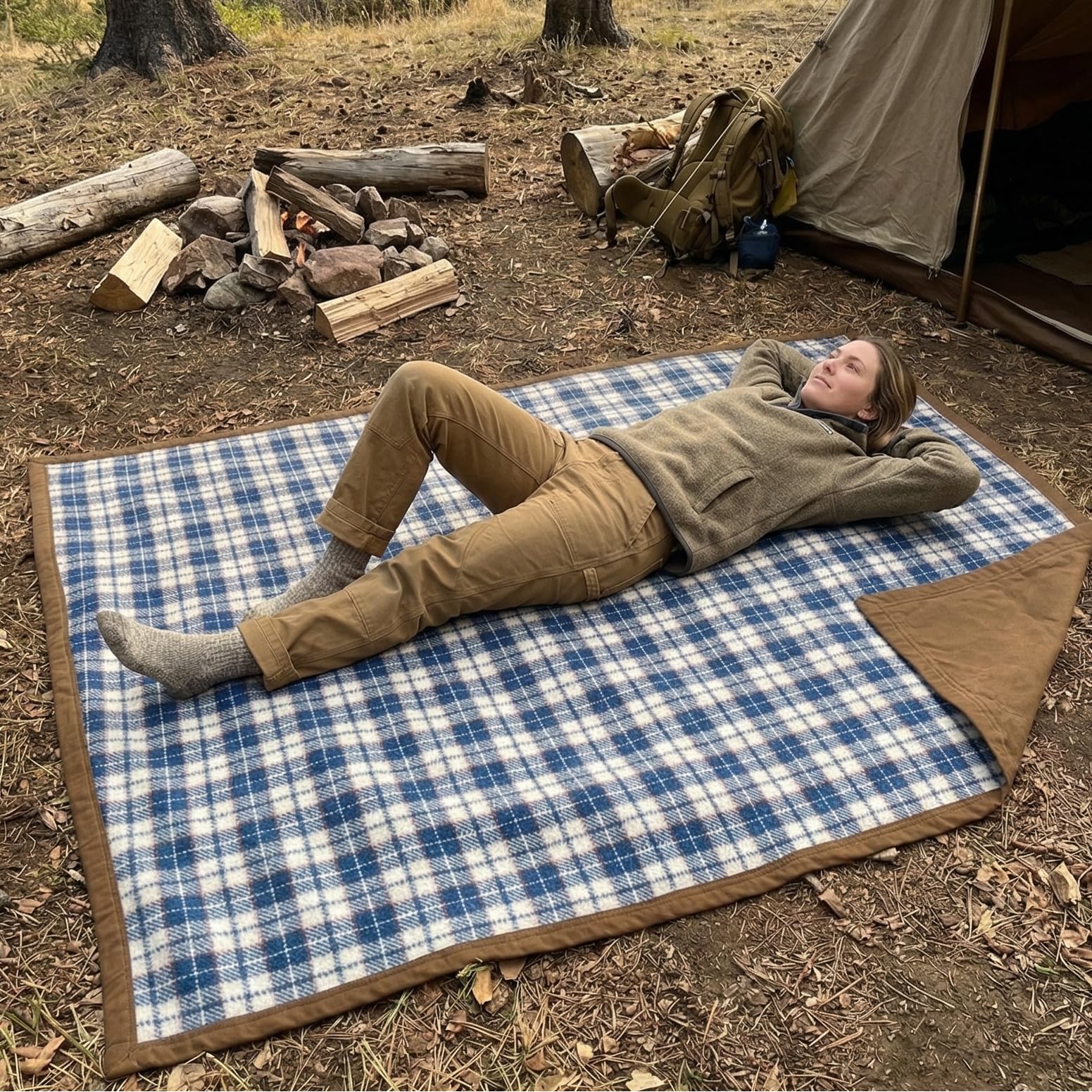 WP West Path Waxed Canvas Wool Camping Blanket & Bedroll – Waterproof Canvas Blanket, Oilskin Outdoor Blanket, Camp Blanket, Bushcraft Ground Cloth (