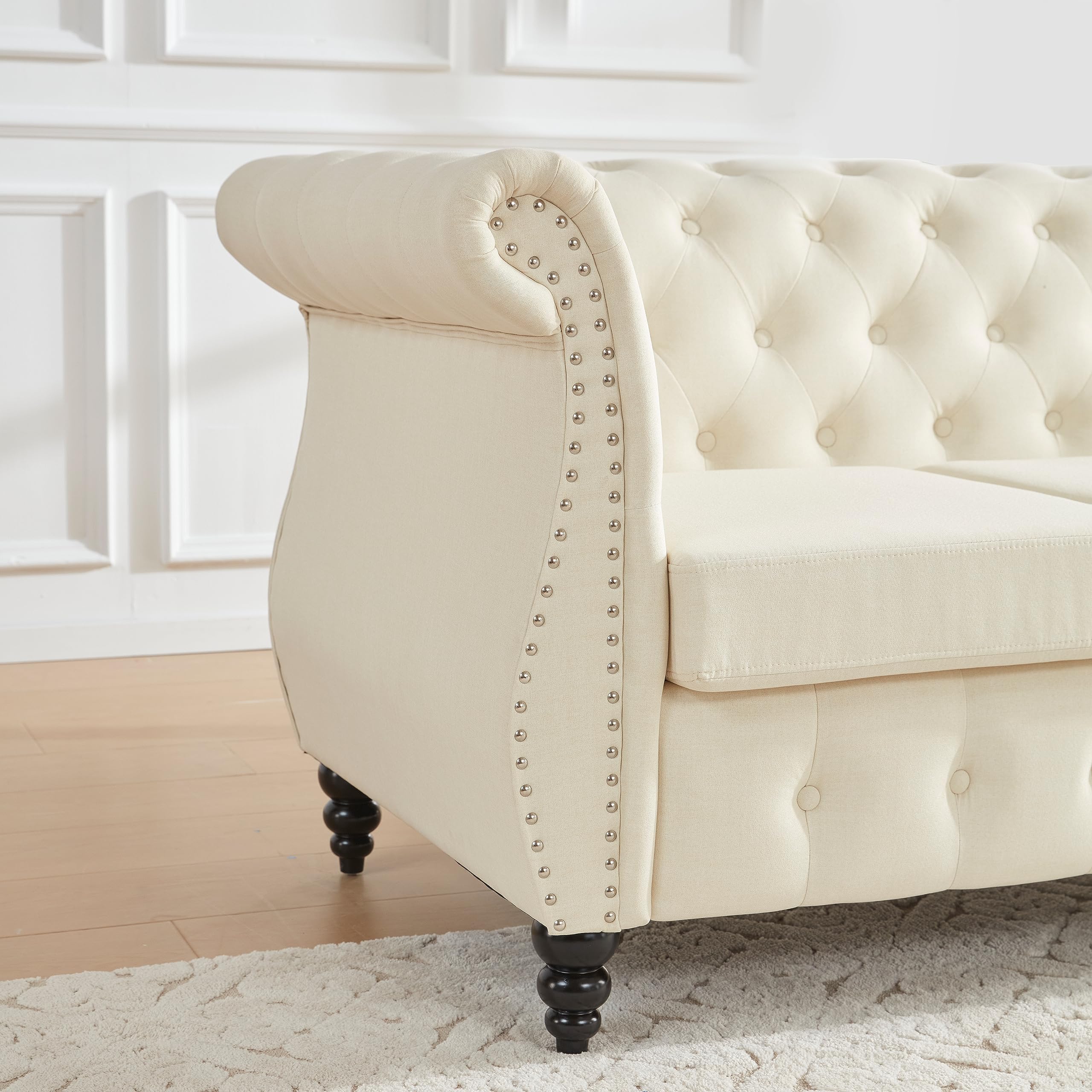 Tbfit Chesterfield Sofa with Rolled Arms, Classic Button Tufted 3 ...