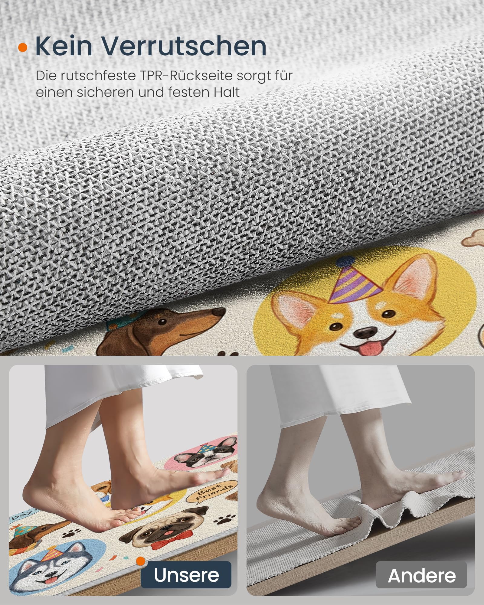 Teppich Bunt Rund 160cm, Flauschiger Kurzflor Haustiere Kindheitserinnerungen runder Teppich, Waschbarer Flanell Welpe Partyhut Knochen Teppiche, für Kinderzimmer Spielzimmer Küche Flur