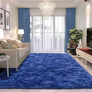 Navy Area Rug 8x10 - Super Soft Fluffy Rug for Living Room & Bedroom - Dark Blue Clearance
