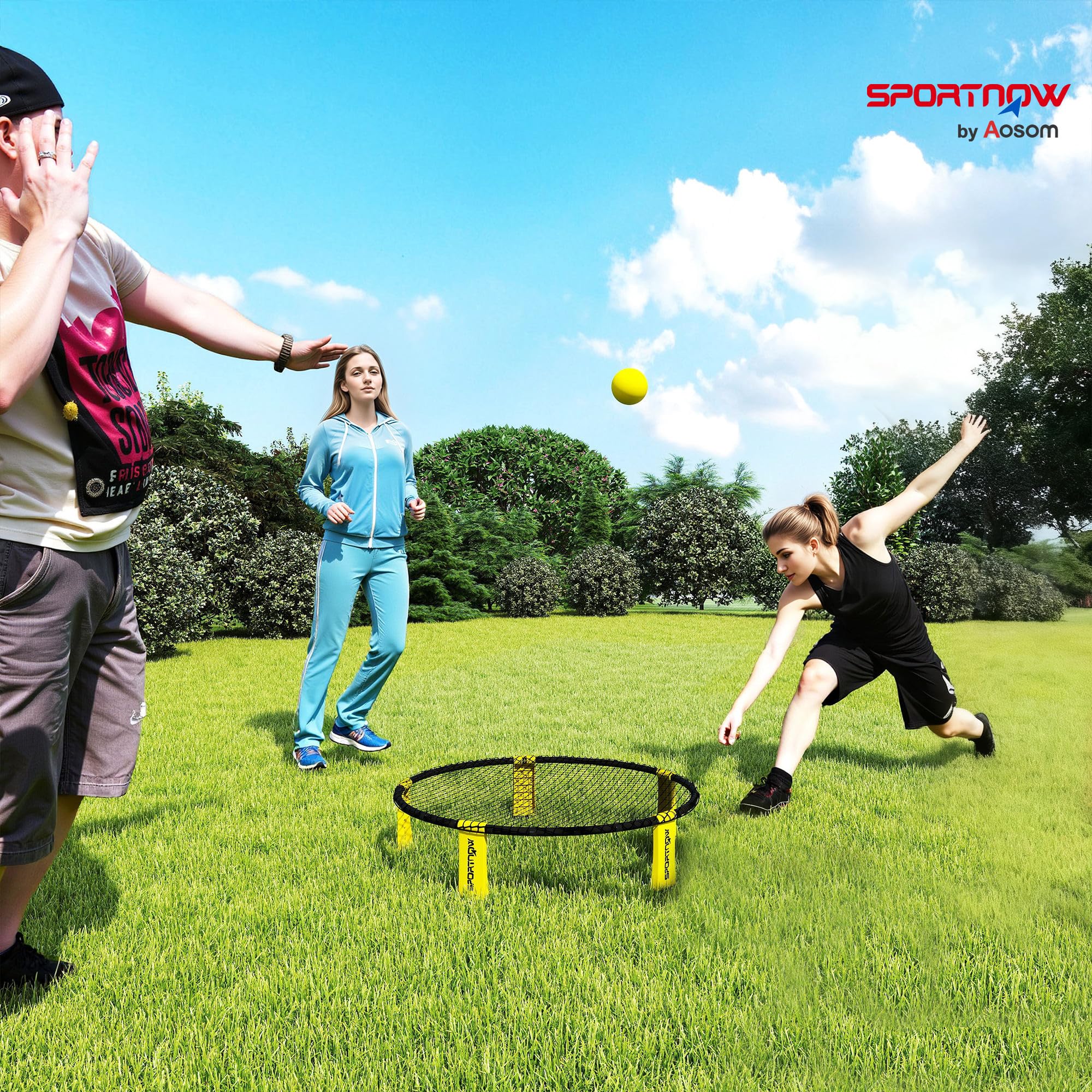 SPORTNOW Set Complet pour Mini Volleyball Spike avec Filet 3 Balles Jaune | Pompe, Sac de Transport, Facile à Installer, Jeu d'Extérieur, pour Adultes et Adolescents