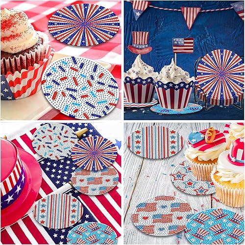 Miniatura 6 de 8 posavasos patrióticos de diamantes con soporte para bricolaje, lindos posavasos de arte de diamantes del 4 de julio, Día de la Independencia 5D