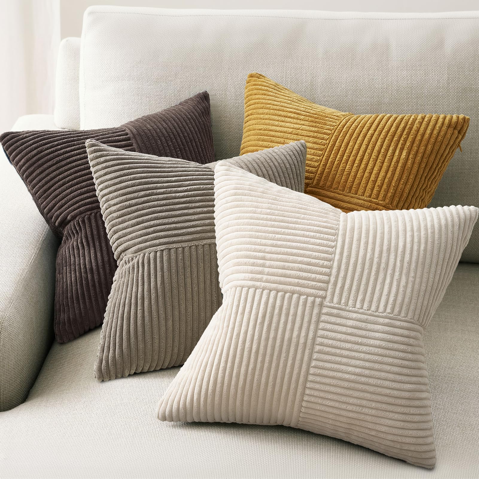 Topfinel (Color May Vary) Vintage Throw Pillow Covers Set of 4,Rustic Warm Velvet Cushion Covers with Corduroy,Soft Accent Pillowcases for Couch,Bed,Living Room Home Decor 18×18 Inch