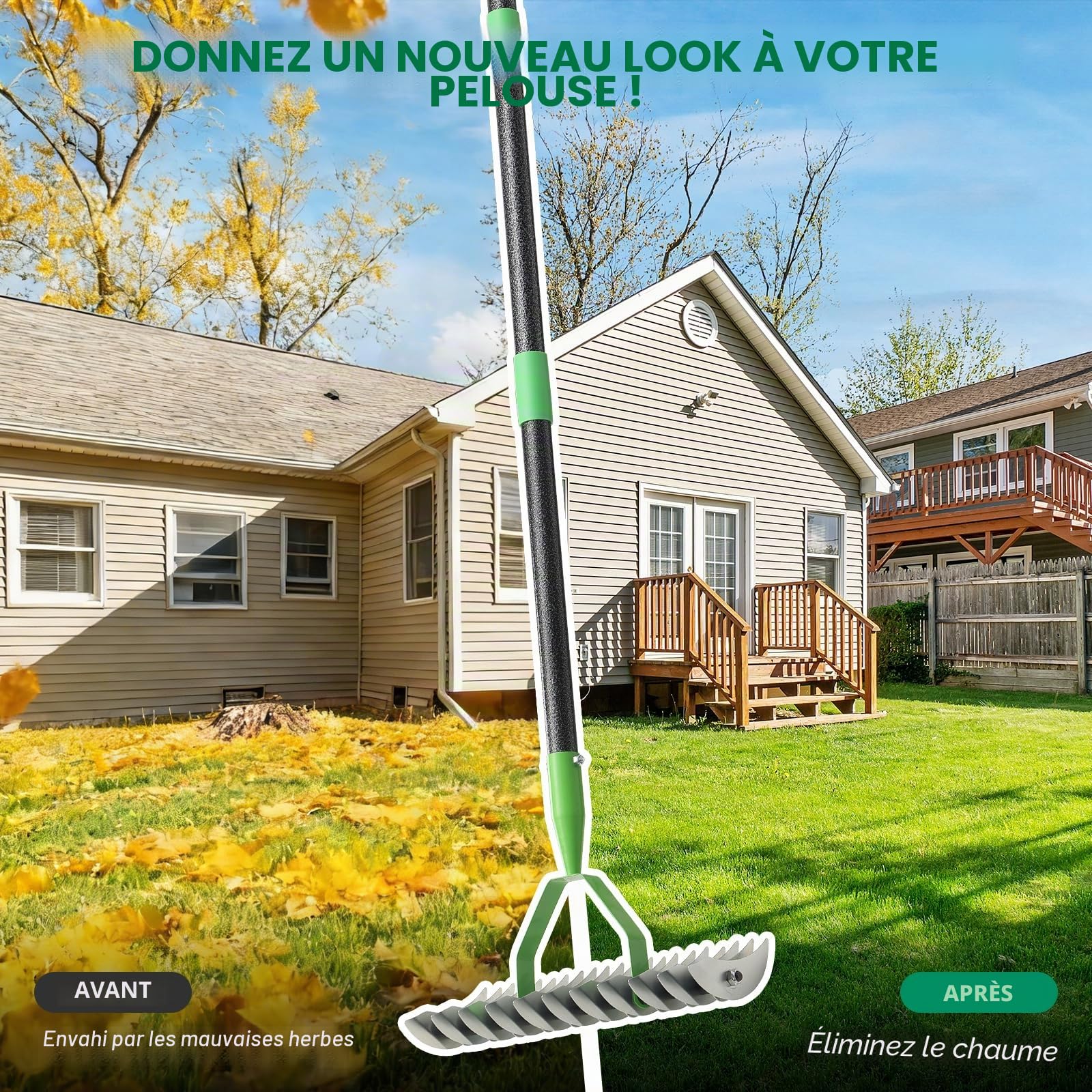 Râteau à chaume, râteau à Gazon 170 cm pour Le Nettoyage du Jardin, 21 Dents, Largeur 33 cm, râteaux en Acier métallique, Outils de Jardinage pour l'aménagement paysager