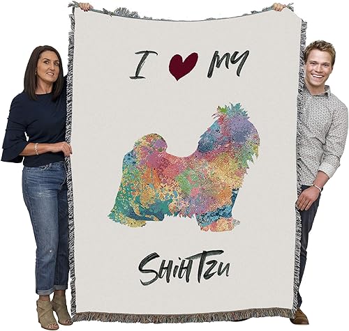 Pure Country Weavers Manta de pintura I Love My Shih Tzu, regalo para los amantes de los perros, manta de tapiz tejida de algodón, fabricada en los