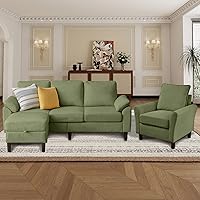 Vista 12 de Juego de sofá de pana de 3 piezas para sala de estar con sofá, otomana de almacenamiento y silla individual