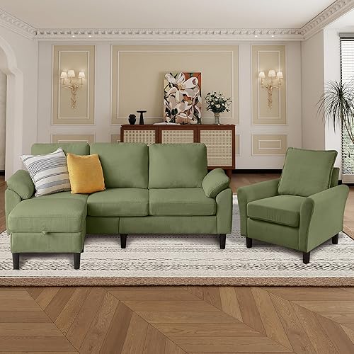 Miniatura 12 de Juego de sofá de pana de 3 piezas para sala de estar con sofá, otomana de almacenamiento y silla individual Gris oscuro,Beige,Negro,Verde,Gris