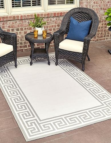 Unique Loom Outdoor Coastal Collection - Alfombra rectangular de 9 x 12 pies 2 pulgadas, color marfil y gris