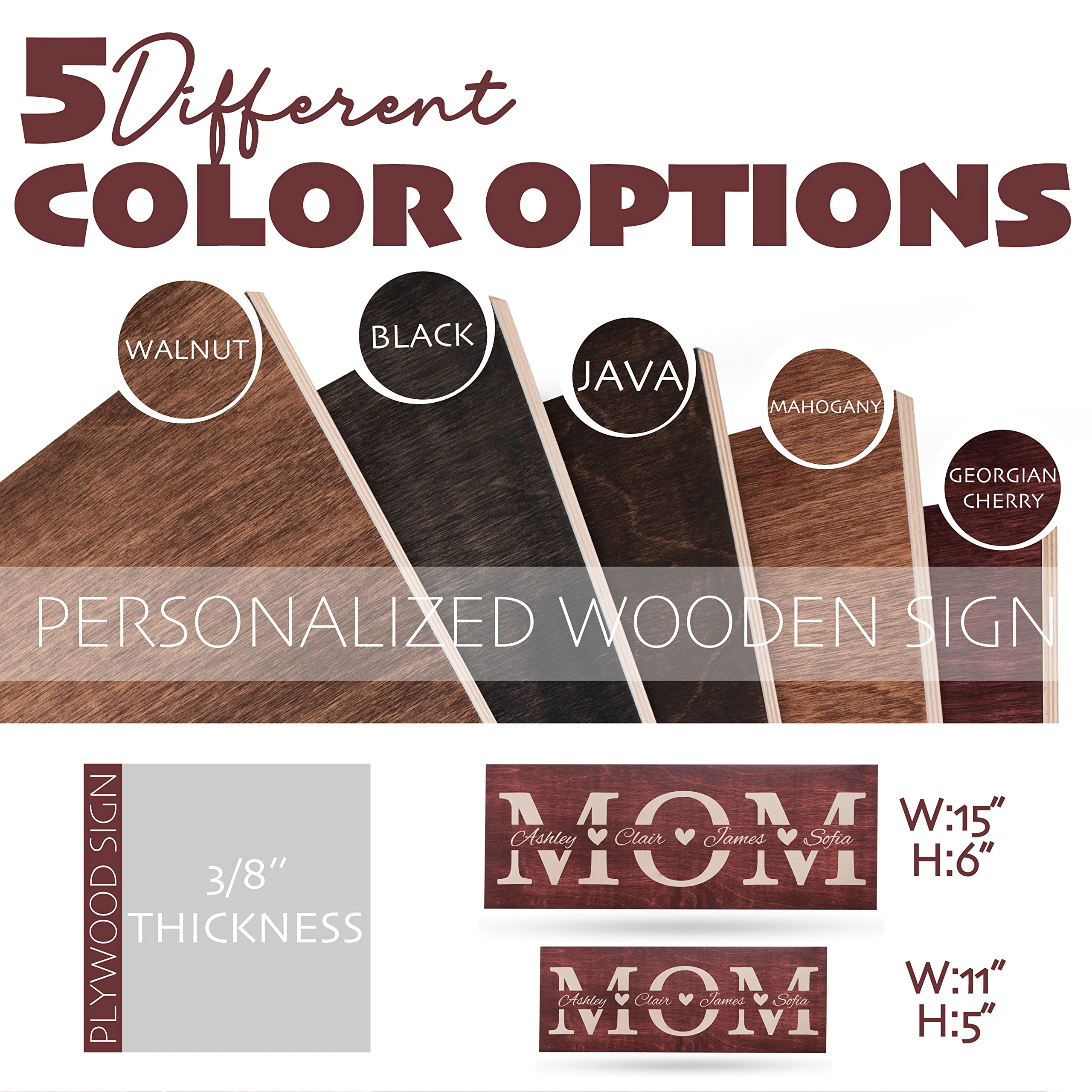 Regali per la mamma, cartello in legno personalizzato con nomi dei bambini, 5 colori in legno, 5 caratteri, 2 misure - Regali personalizzati per la festa della mamma da figlia, figlio, nonna