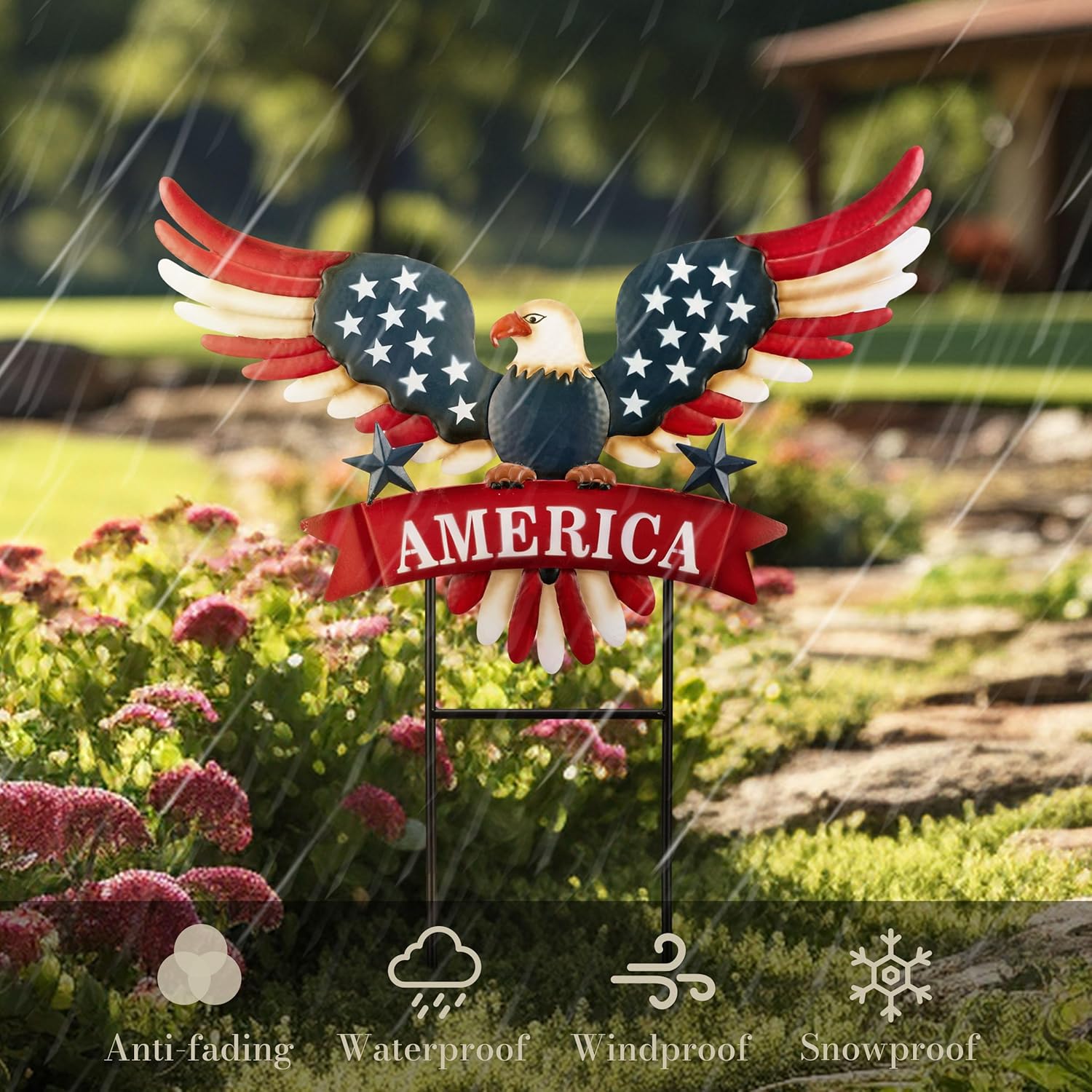 TERESA'S COLLECTIONS Memorial Day Garden Decor,4th of July Decorations for Outdoor Decor,Patriotic Eagle Metal Yard Art Sign for Outside,Decorative Garden Stake for Lawn,Independence Day Gifts