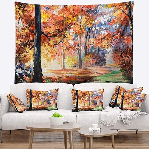 Designart Tapiz de paisaje de otoño en el bosque, arte de pared para el hogar y la oficina, mediano 39 x 32 pulgadas