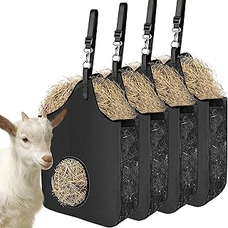 4 Pcs Hay Bag Hanging Goat Feeder Tote Premium Oxford Cloth with Metal Ring