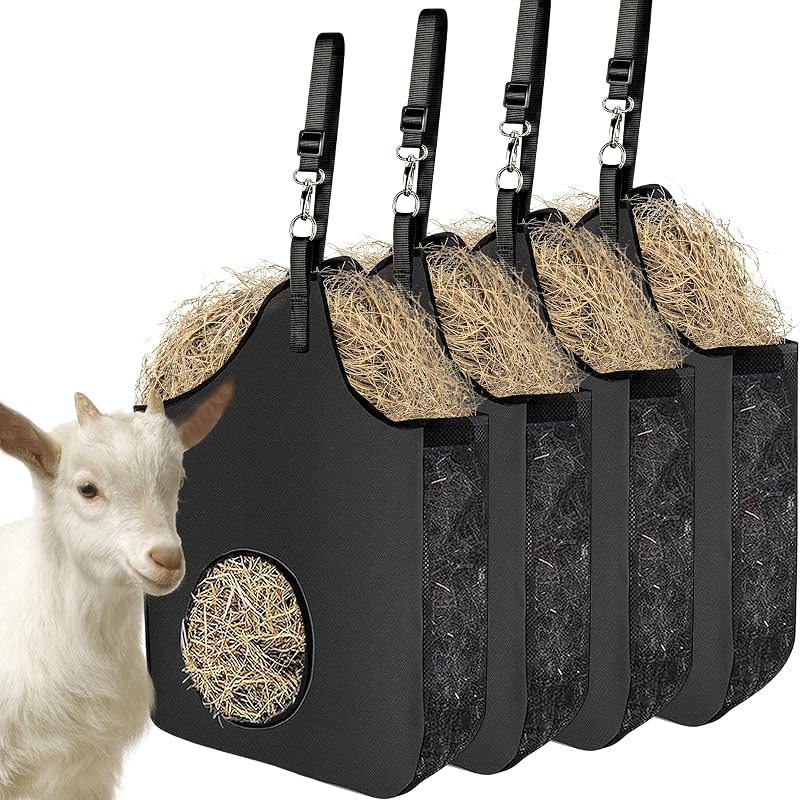 Saco para Feno Suspenso para Cabras e Equinos INKNOTE com Alça Ajustável, black-4, Pacote com 4