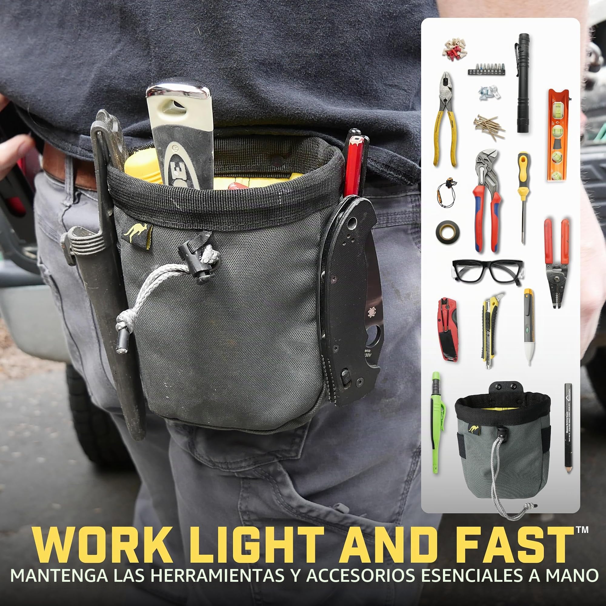 Joey Pouch Pro - Bolsa con Clip metálico para cinturón de Herramientas, Tornillos y Clavos, Ideal para electricistas, técnicos, fontaneros, carpinteros, contratistas y Diversos Profesionales