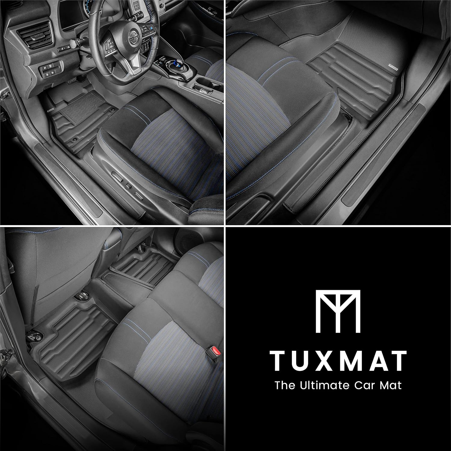 TuxMat - for Nissan Leaf 2018-2025 Models - Custom Car Mats - Maximum Coverage, All Weather, Laser Measured - This Full Set Includes 1st and 2nd Rows