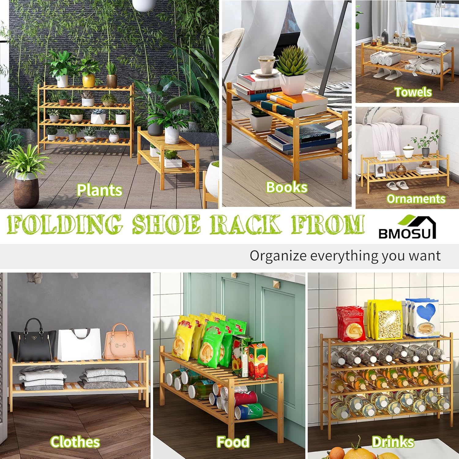 BMOSU 2-Tier Bamboo Extended Shoe Rack Premium Stackable Shoe Shelf Storage Organizer for Hallway Closet Living Room Entryway Organizer (Natural Bamboo)