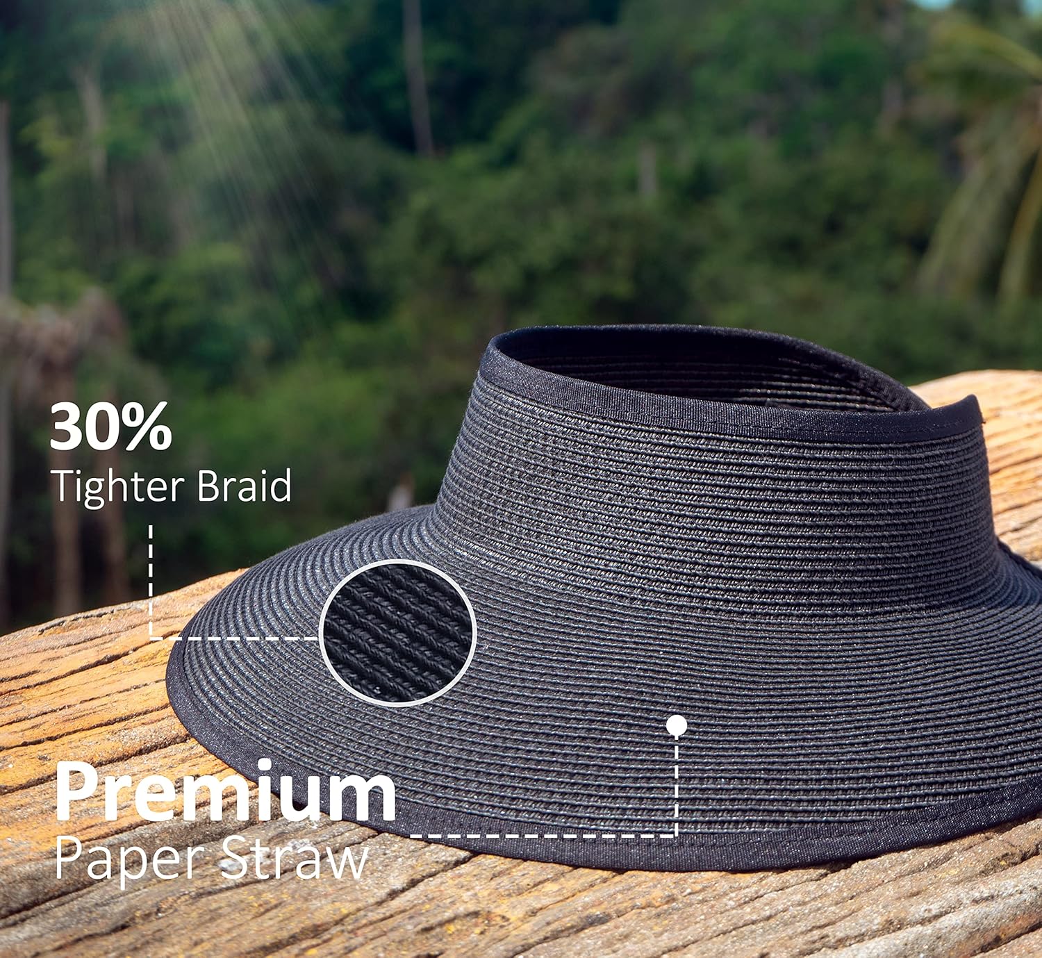 Joywant Womens Sun Visor Hats, Packable Wide Brim Ponytail Beach Hat Straw Visor Summer Beach Vacation Essentials for Womens - Image 6