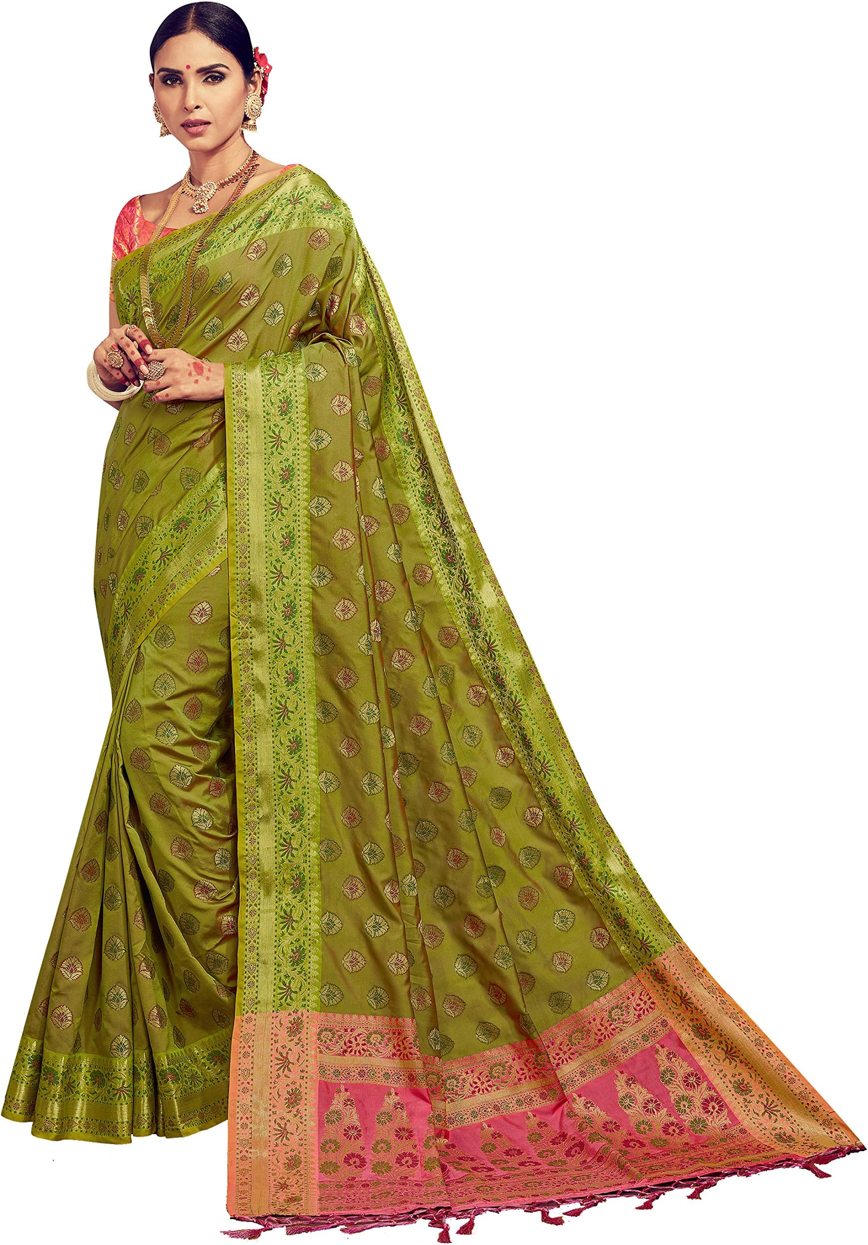 Elina fashion Women Sarees Banarasi Kanjivaram Silk Woven with Unstitched Blouse