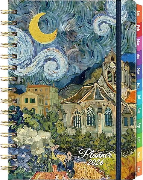 2026 Planner - Planner 2026, Jan. 2026 - Dec. 2026, 2026 Planner Weekly and Monthly with Tabs, 6.3" x 8.4", Hardcover with Back Pocket + Twin-Wire Binding - Oil Painting