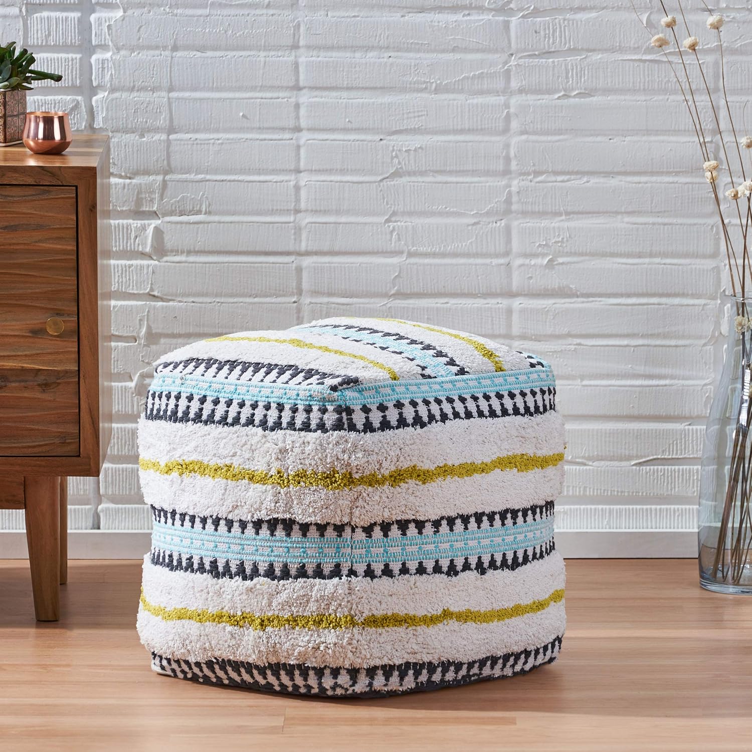 Christopher Knight Home Alexis Boho Fabric Cube Pouf, Multicolor