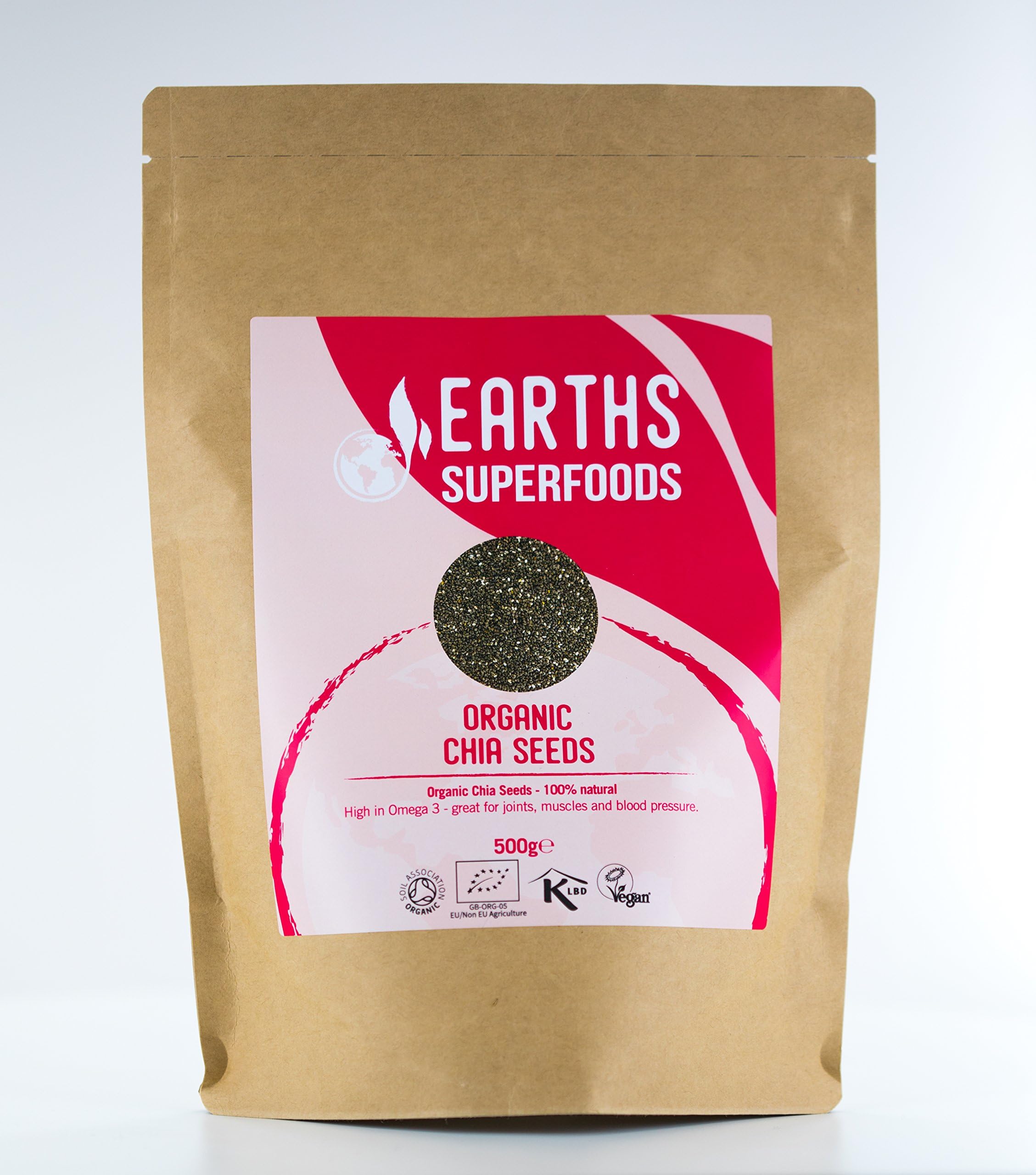 Organic Chia Seeds By Earths Superfoods | 100% Natural Premium Quality Soil Association Certified Raw Chia Seeds (500g)
