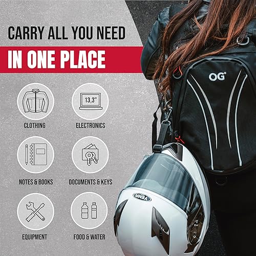 Miniatura 29 de OG Original GetAway - Mochila de motocicleta impermeable, hombre, carcasa dura, gran capacidad, expansible 35L-45L, bolsa para casco de motocicleta