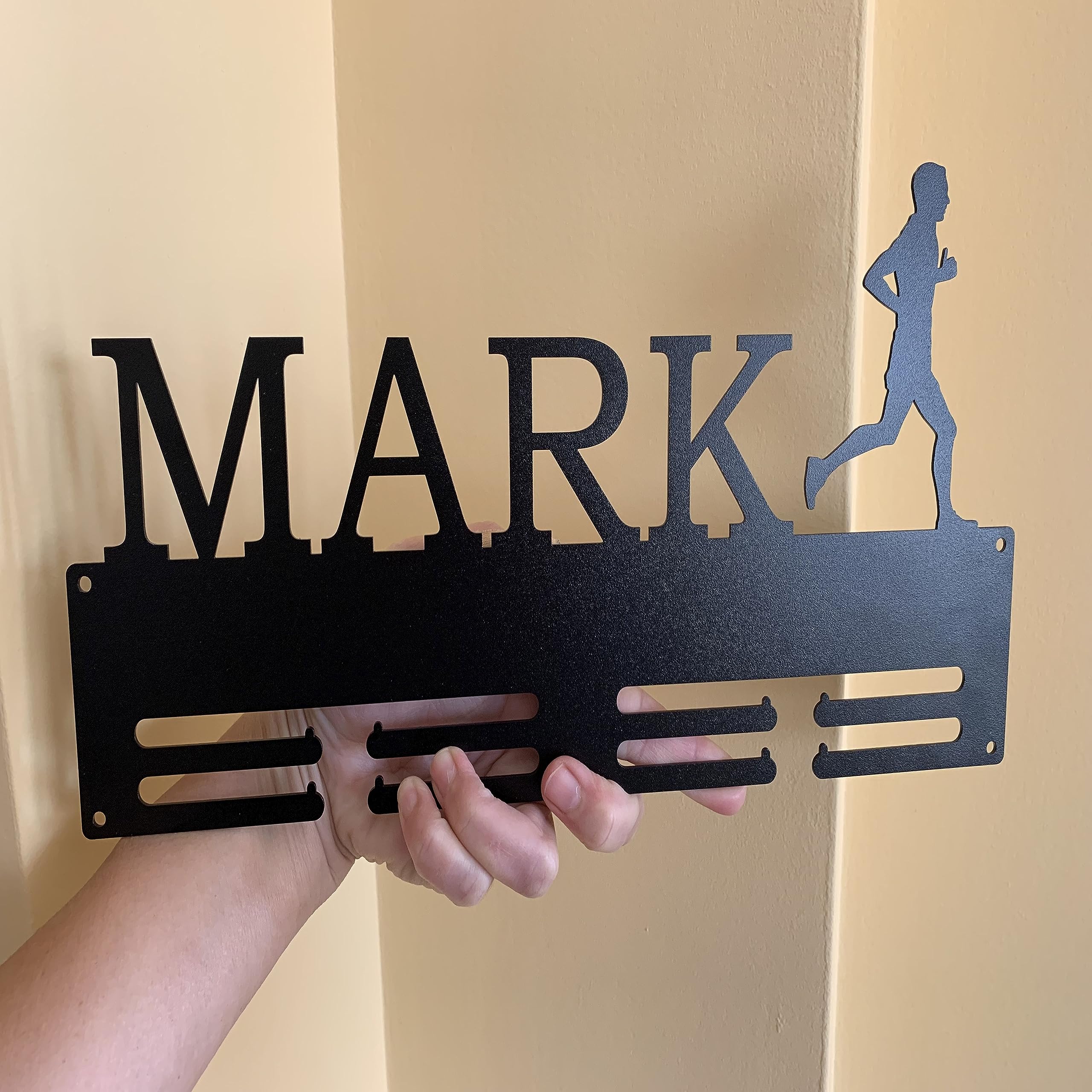 Porta medaglie in metallo da corsa personalizzato, Appendini per medaglie, Medaglia in esecuzione, Espositore per medaglie da corsa, 2 figuras masculinas, Portanastro, Running medal hanger (Design 3)