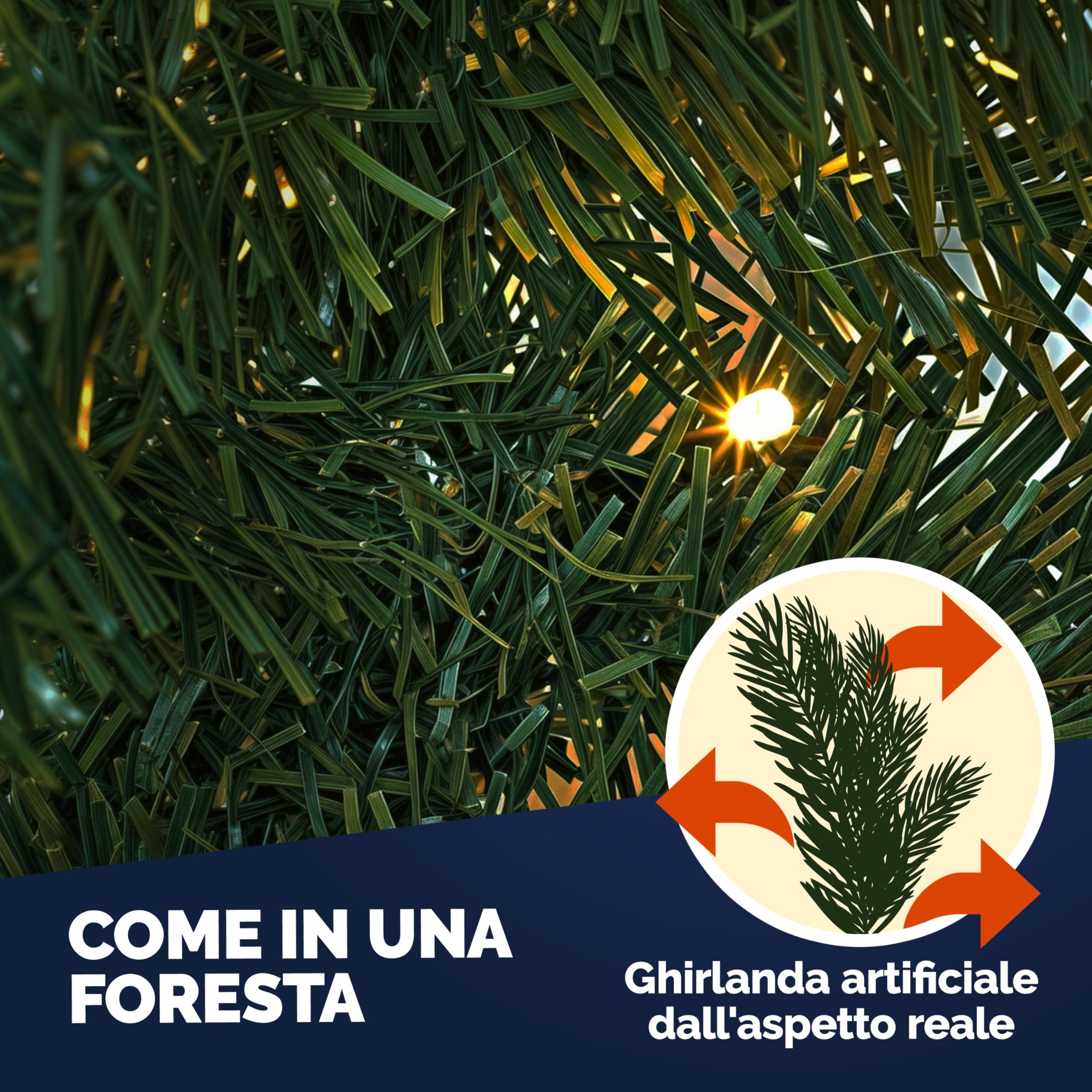 Casaria Ghirlanda Decorazione di Natale 5m 80 LED Timer 7 Modalità di Luce Bianca Esterno Interno | Luce Bianca, Esterno Interno, Rami Adattabili, IP44, Albero Natale, Decorazioni Natalizie