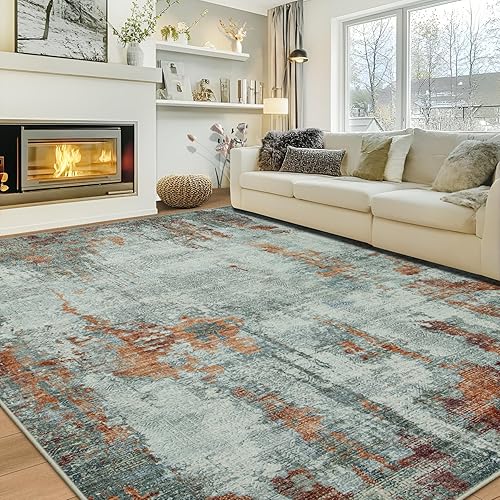 Miniatura 37 de Alfombra lavable de 8 x 10 pies para sala de estar, alfombra grande moderna para comedor, dormitorio, antideslizante, 8 x 10 pies, para interiores,