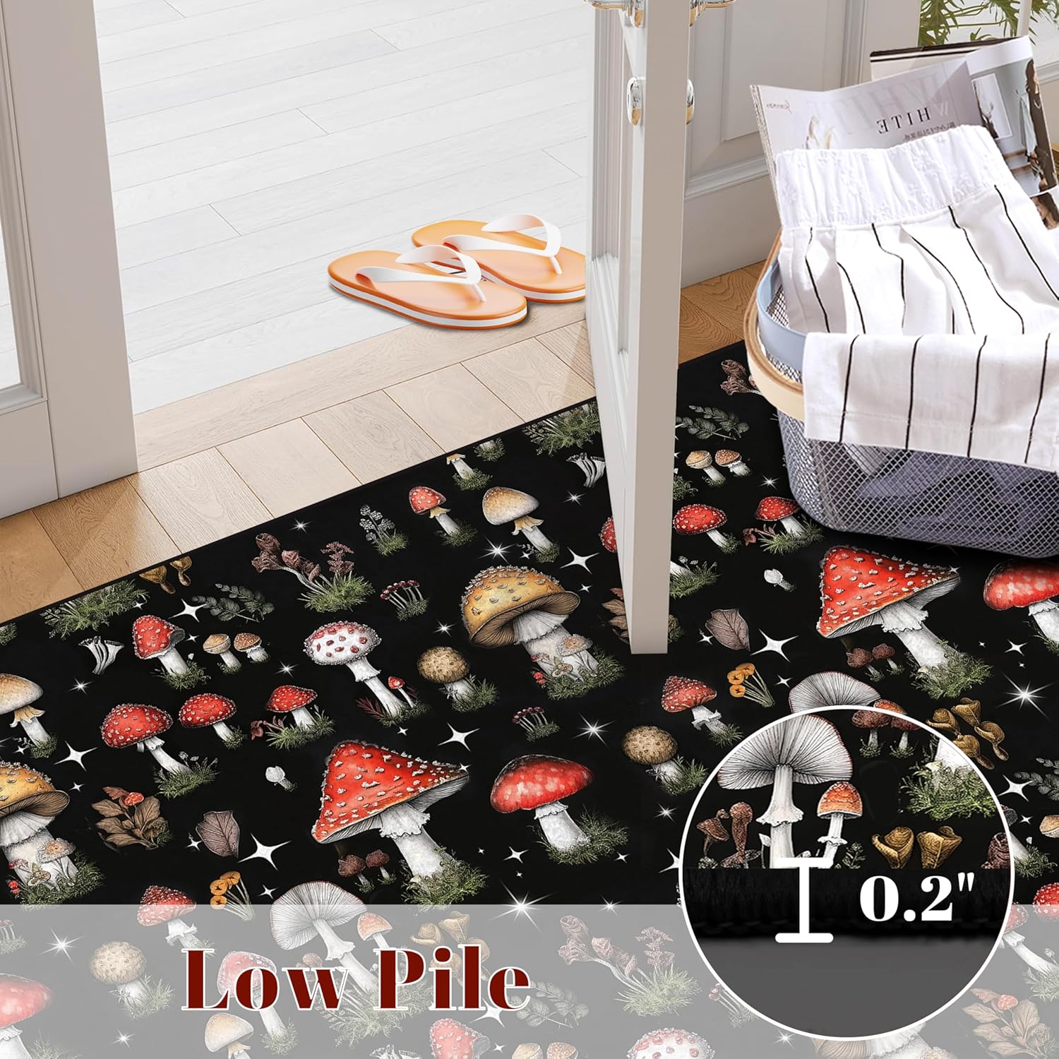 2' x 3' Mushroom Rug Plant Area Rugs for Bedroom Dorm Living Room Black Star Night Woodland Throw Rug Floor Mat Pad Doormat Carpet