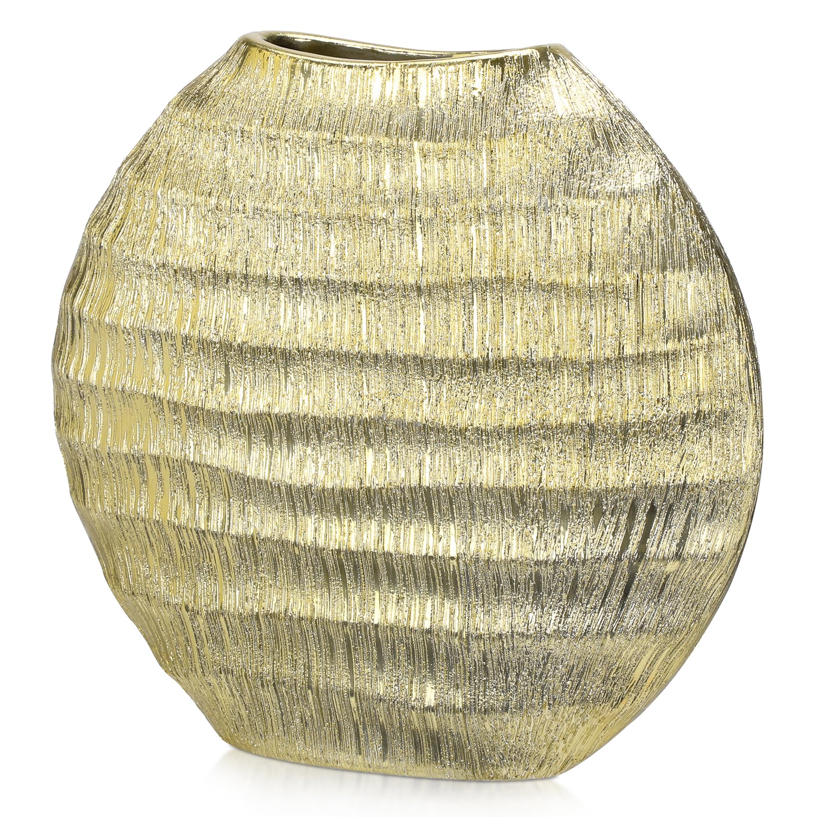 Jarrón de cerámica dorado vintage perseguido ovalado jarrón de mesa para decoración salón oficina en casa, jarrones para tulipanes, decoración rústica antigua, jarrón moderno para mesa, altura 19 cm