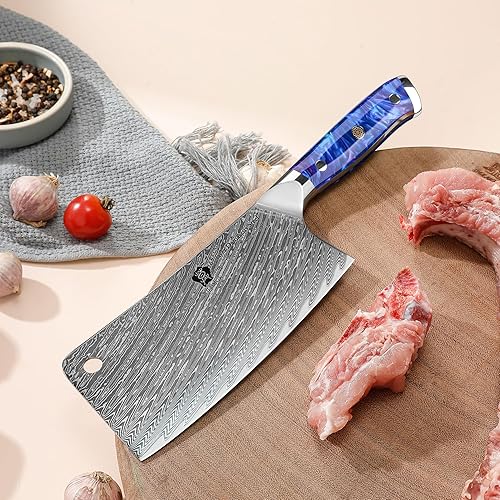 Miniatura 6 de WILDMOK Cuchillo de carnicero profesional de 7 pulgadas, cuchillo de carnicero de acero de damasco, cuchillo de cocina de carnicero resistente,