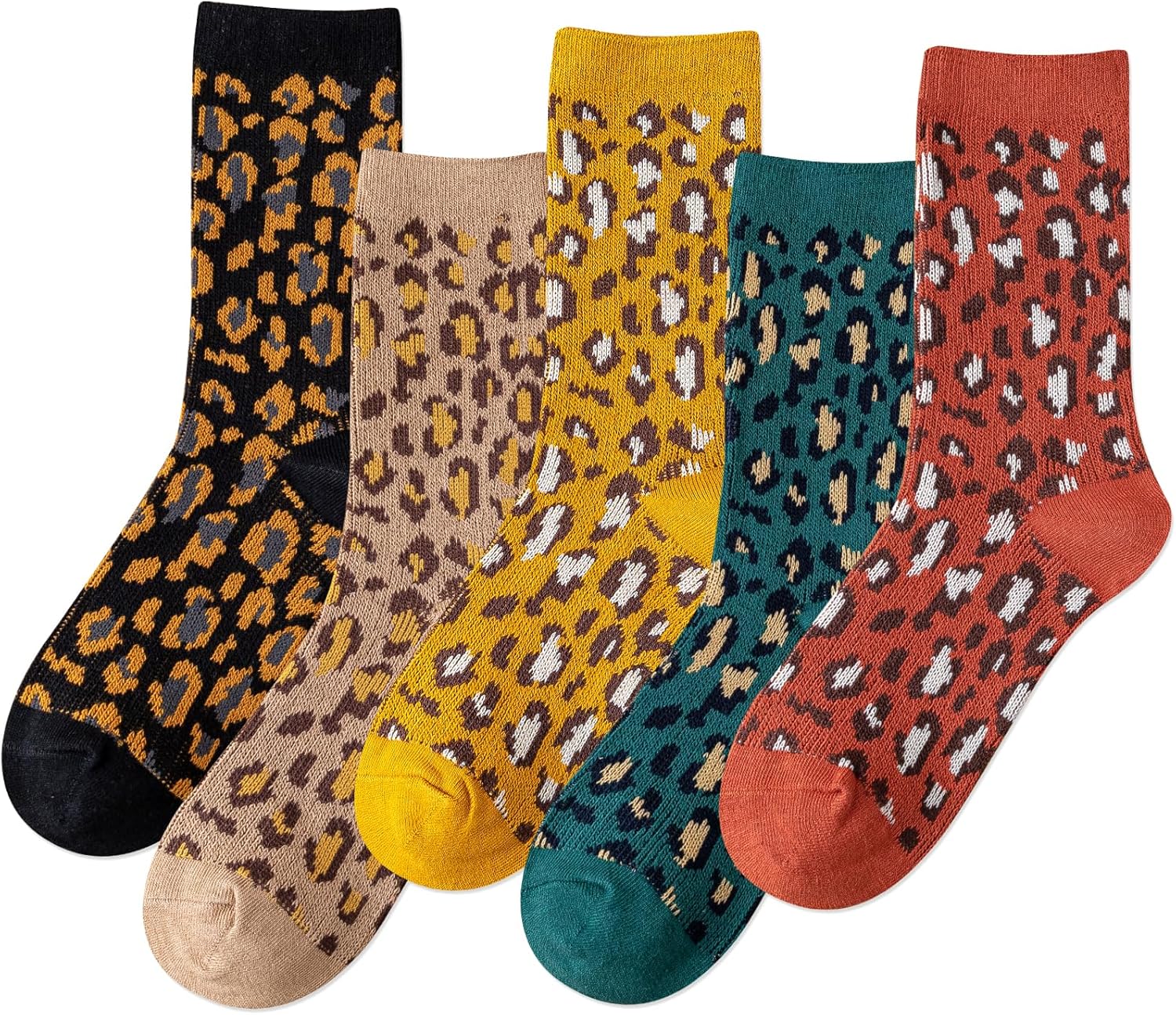 IIG 3-5 Pairs Womens Vintage Cozy Crew Socks Soft Cute Neutral Cotton Socks Exquisite Patterns Socks Gift