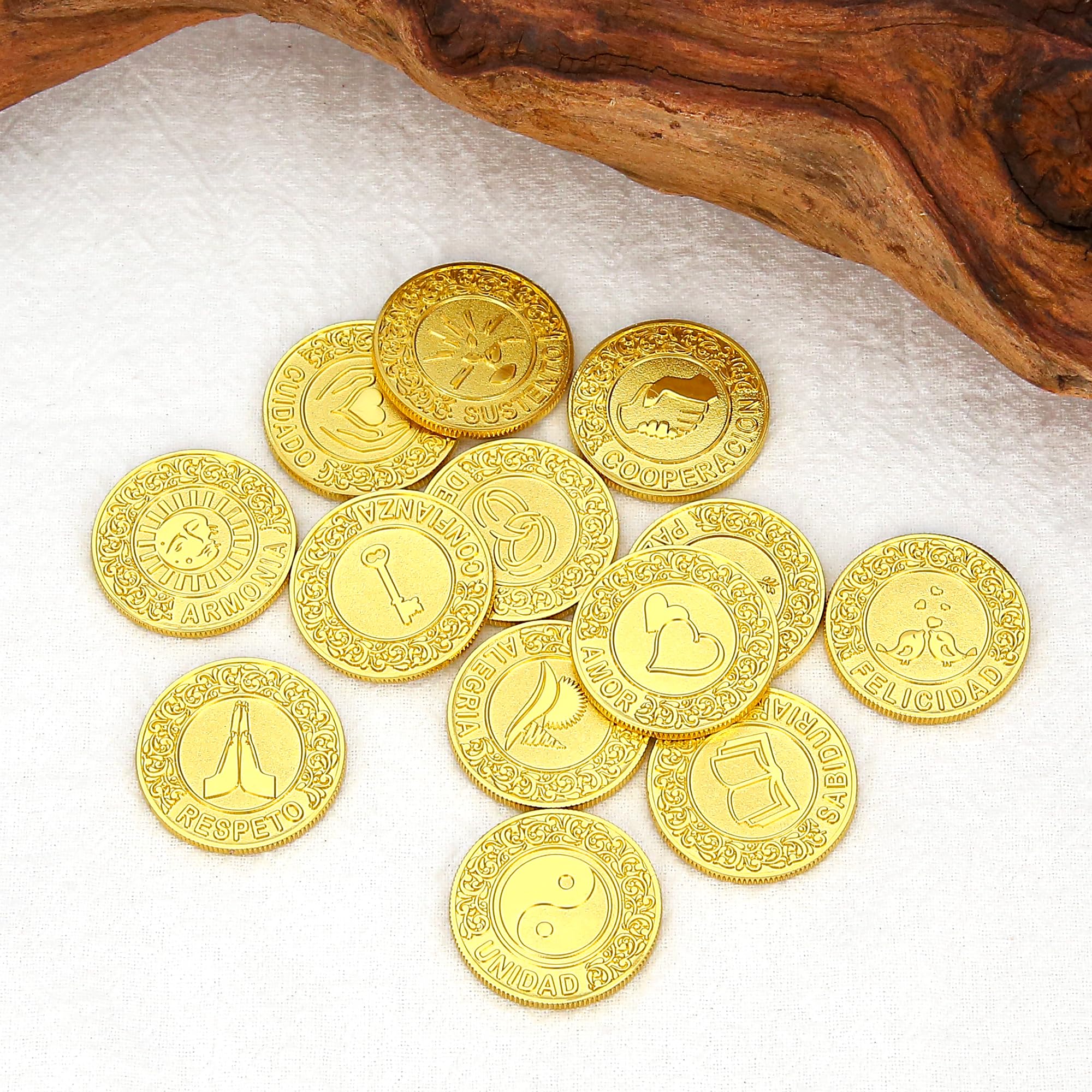 TINGKU 13 Palabras Españolas Las Arras para Boda Catolica, Conjunto de monedas de unidad de boda con caja en forma de corazón, Aras de Matrimonio-monedas de oro 5D