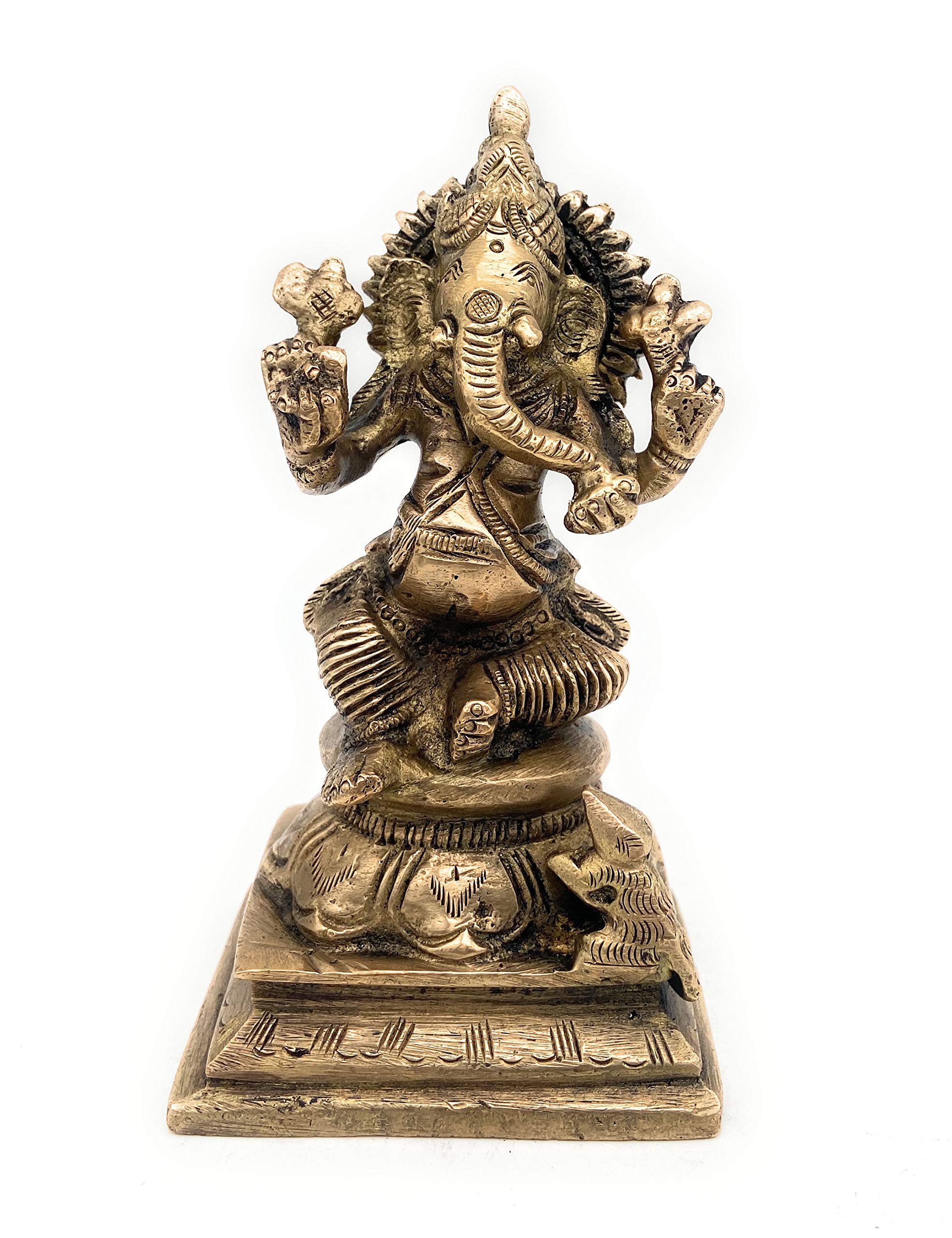 Vinayaka Ganapati Murti realizzato a mano in ottone per Pooja, tempio, decorazione per la casa e regali spirituali, oro, 12,7 cm, 1 pezzo, oro, 12,7 cm, 1 pezzo