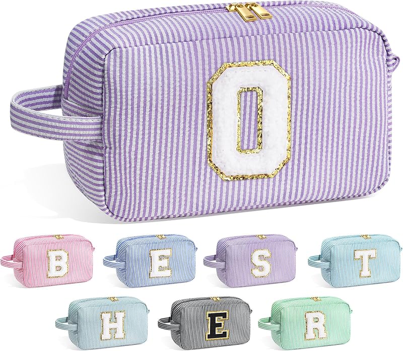 Necessaire de maquiagem YOOLIFE com letra inicial, roxa, em poliéster
