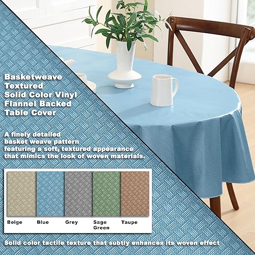 Miniatura 2 de Newbridge Basketweave - Mantel de vinilo con parte trasera de franela de color sólido, aspecto texturizado de tejido de cesta para interiores y