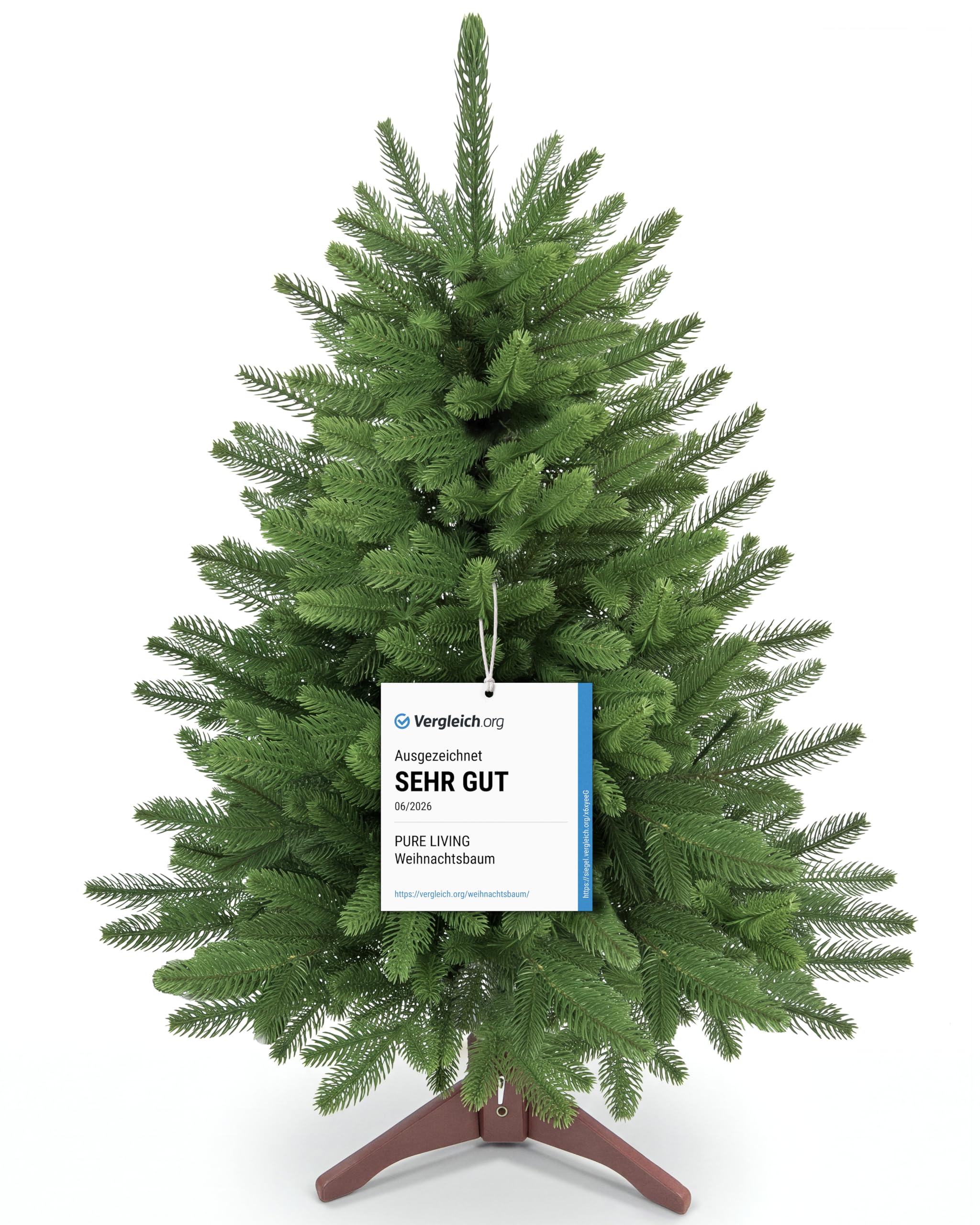 Weihnachtsbaum künstlich 90cm 100% PE Spitzen – TESTSIEGER – Naturgetreu, dichte Zweige, Künstlicher Weihnachtsbaum mit Holzständer und Aufbewahrungstasche – Tannenbaum künstlich von Pure Living