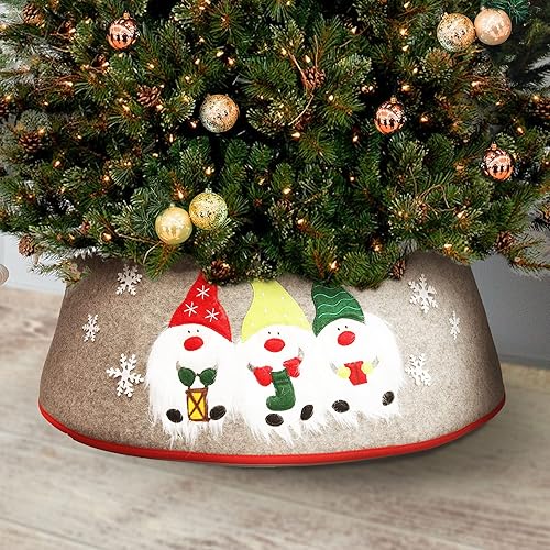 Collares de árbol de Navidad para árboles artificiales con gnomos de Navidad, falda de árbol de Navidad como cubierta base con patrón de gnomos de