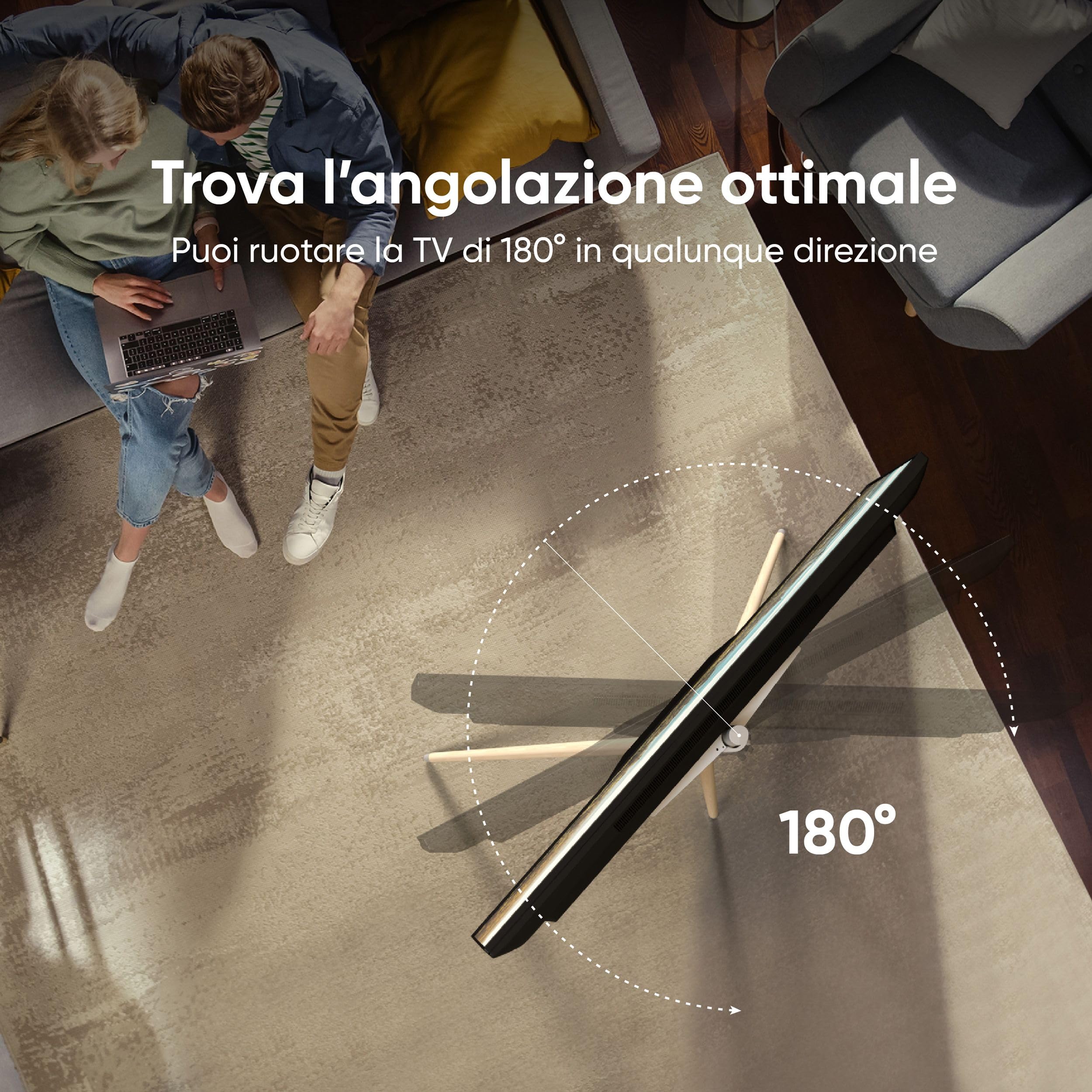 ONKRON Staffa TV Treppiede per televisori da 32"-65" LCD/LED/OLED/QLED/Plasma Supporto Monitor Girevole a 360° e Regolabile in Altezza Vesa max. 400x400 mm e Peso max. 35kg Bianco