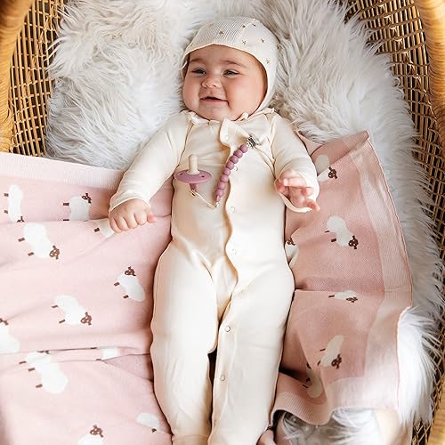 Miniatura 4 de Manta de punto de lujo para bebé, 100% algodón, suave, acogedora, ligera, para recepción, para baby shower, registro de regalos para recién nacidos,