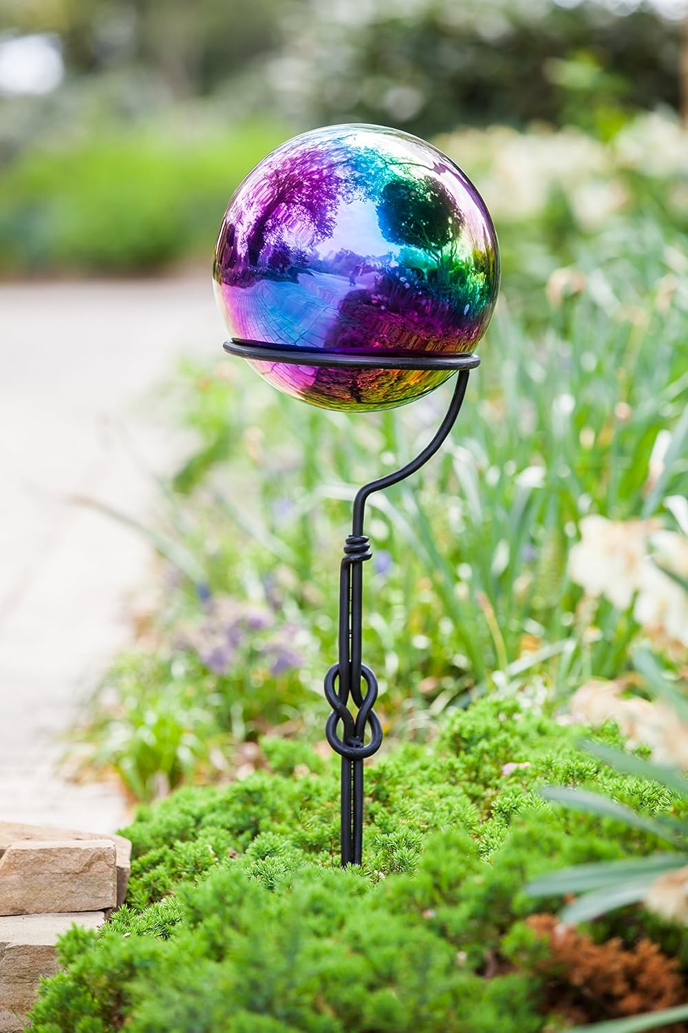 Evergreen Garden Mosaic Glass Gazing Ball (Oil Slick Stainless Steel)